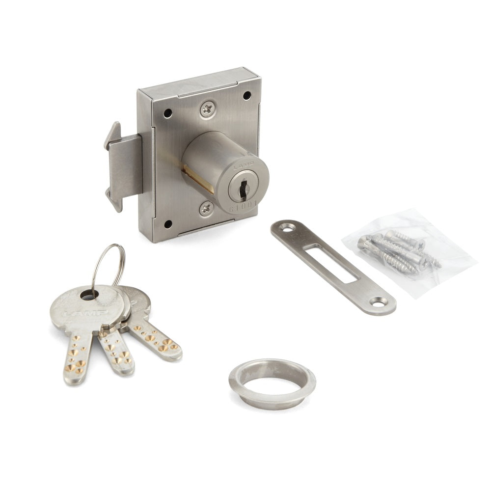 Sliding door lock, made of stainless steel SUS304, surface: nickel-plated, satin matt, design: keyed alike, 7810K-24-SNI-LD for sliding door