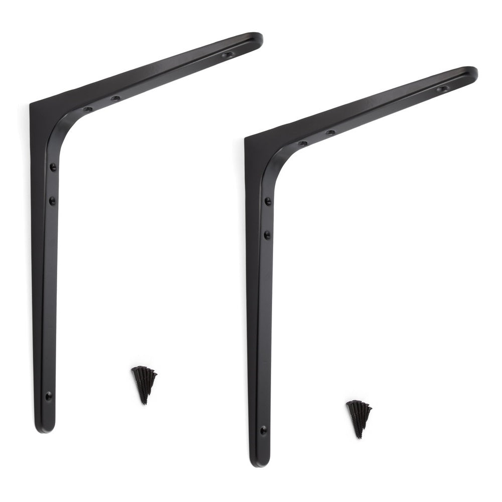 2 high-quality heavy-duty mounting brackets, load capacity: 70 kg (155 lbs), finish: black, 301 mm (11.9"), BTK-300B. Heavy-duty shelf brackets for shelves, dividers, shelves, corner joints, and much more, from Sugatsune / LAMP® (Japan)