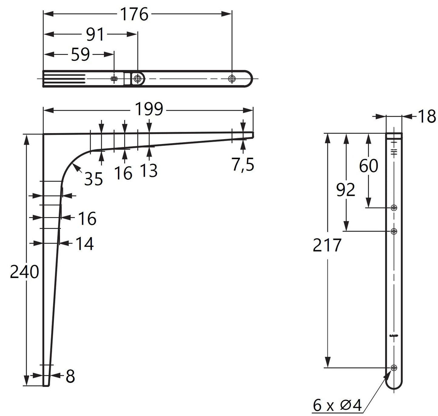 2 high-quality heavy-duty mounting brackets, load capacity: 56 kg (124 lbs), finish: Umbra, 240 mm (9.5"), BTK-240UM. Heavy-duty shelf brackets for shelves, dividers, shelves, corner joints, and much more, from Sugatsune / LAMP® (Japan)