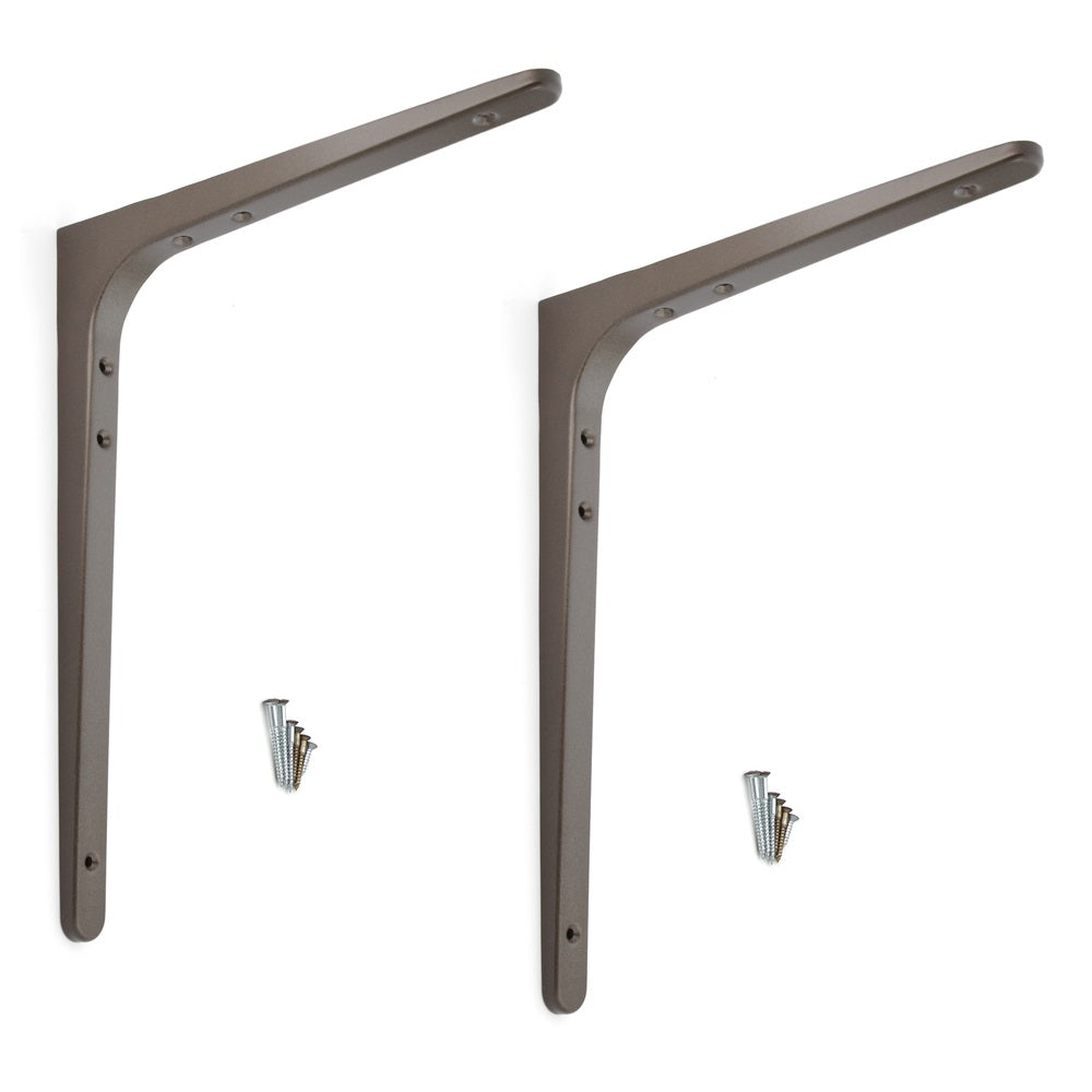 2 high-quality heavy-duty mounting brackets, load capacity: 70 kg (155 lbs), finish: Umbra, 301 mm (11.9"), BTK-300UM. Heavy-duty shelf brackets for shelves, dividers, shelves, corner joints, and much more, from Sugatsune / LAMP® (Japan)