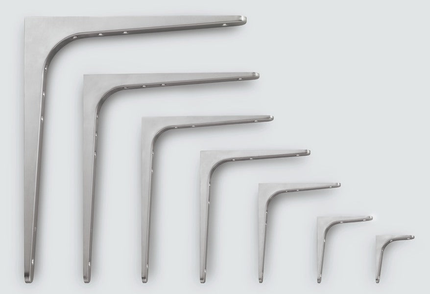 2 high-quality heavy-duty mounting brackets, load capacity: 70 kg (155 lbs), finish: Umbra, 301 mm (11.9"), BTK-300UM. Heavy-duty shelf brackets for shelves, dividers, shelves, corner joints, and much more, from Sugatsune / LAMP® (Japan)