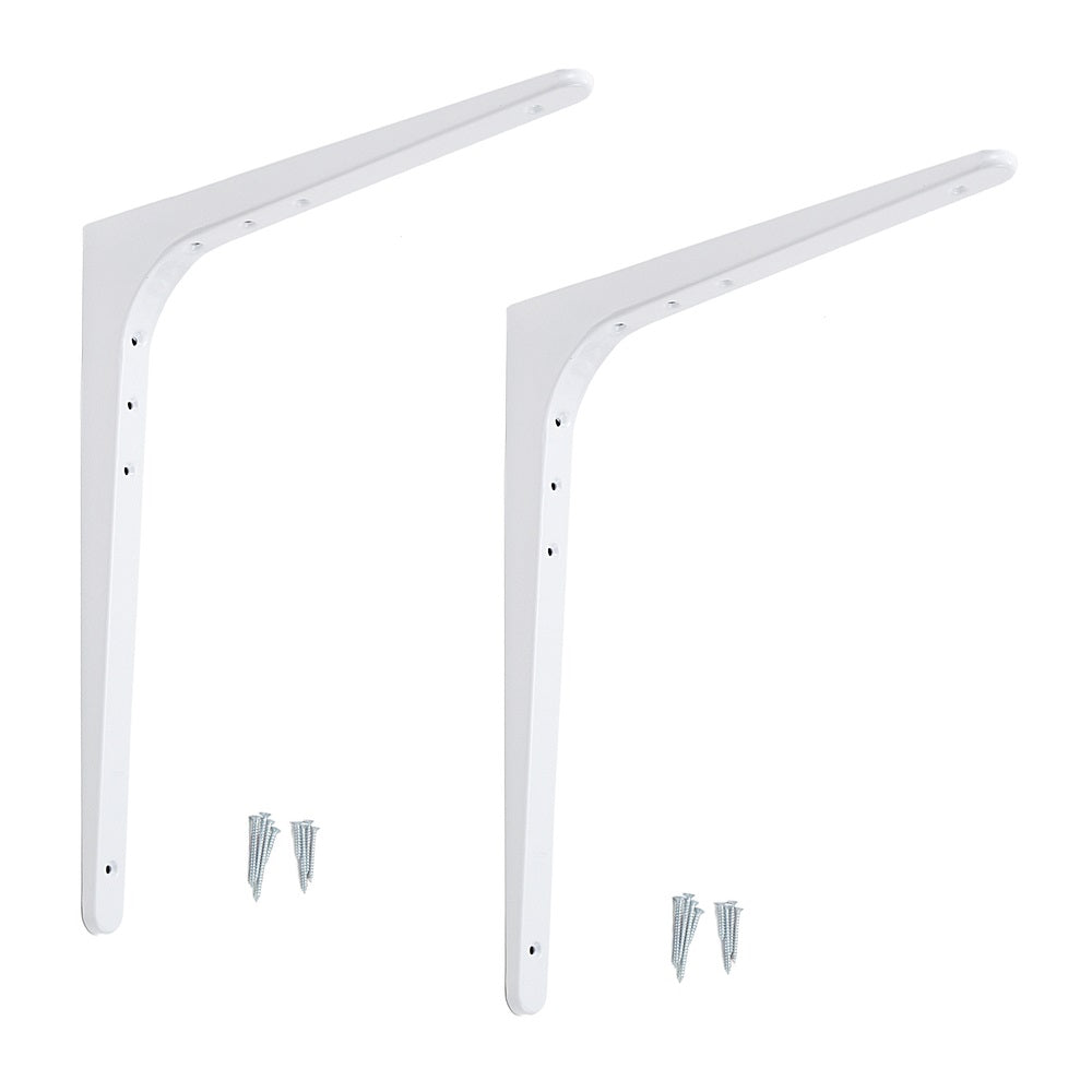 2 high-quality heavy-duty mounting brackets, load capacity: 130 kg (287 lbs), finish: white, 480 mm (18.9"), BTK-480W. Heavy-duty shelf brackets for shelves, dividers, shelves, corner joints, and much more, from Sugatsune / LAMP® (Japan)