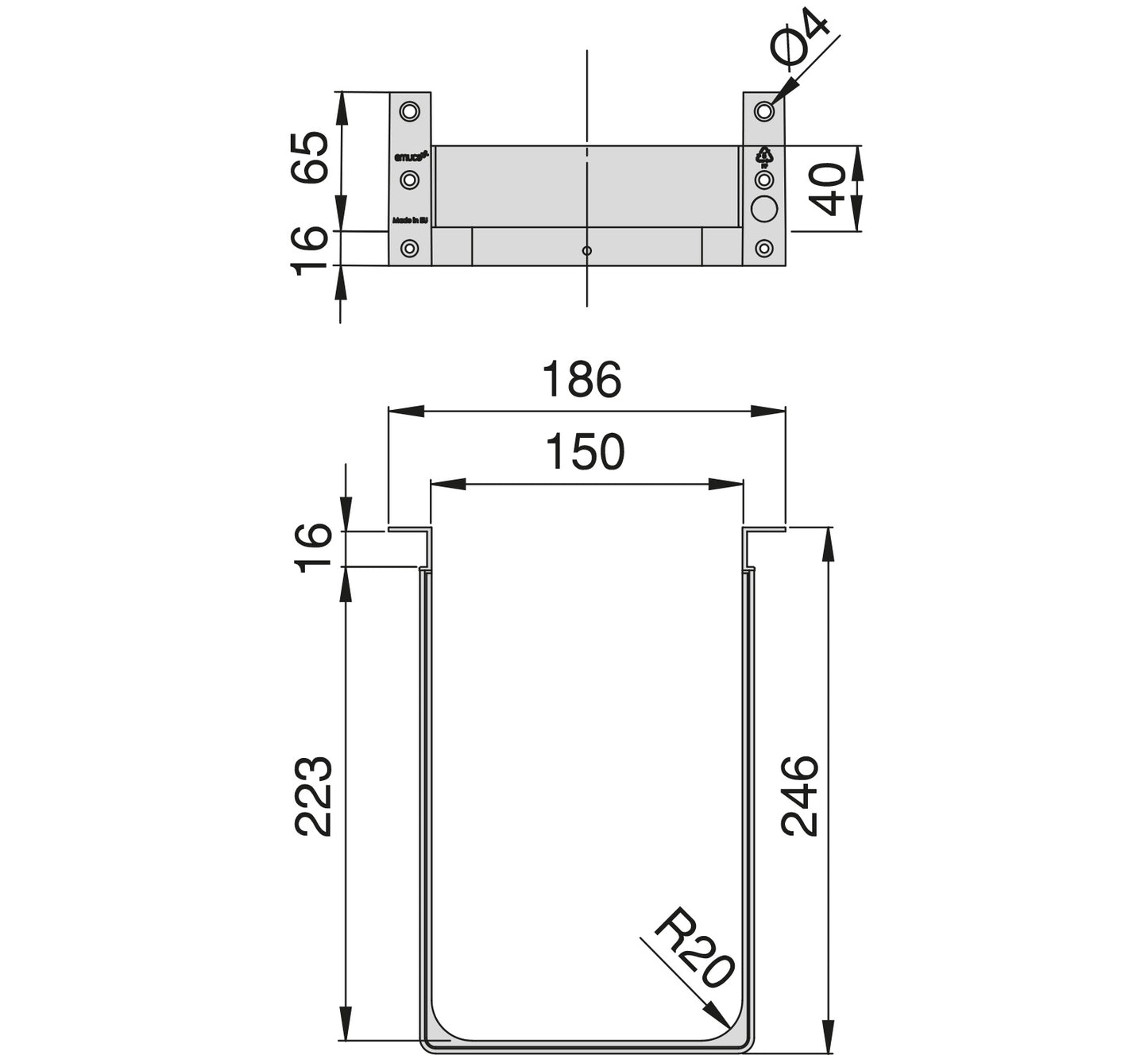 Hochwertiger Siphonausschnitt, aus Kunststoff, Oberfläche: grau, 3011921 für Waschtischunterschrank, Küchenschrank, Badschrank, Siphon, Ablauf