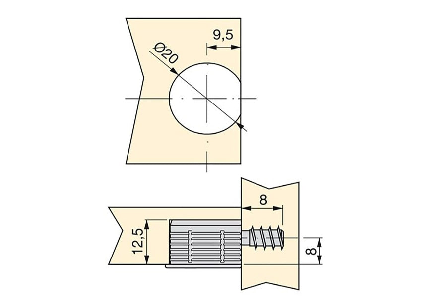 20 Stück stabile Exzenterverbindung ⌀20 mm mit Flansch und Krallenaußenmantel für Plattenstärke 16 mm (5/8″), aus Zamak, 8470907 für Möbelverbindung