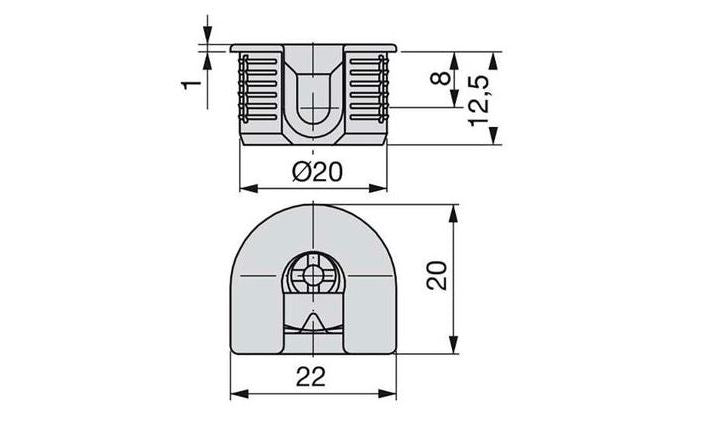 20 Stück stabile Exzenterverbindung ⌀20 mm mit Flansch und Krallenaußenmantel für Plattenstärke 16 mm (5/8″), aus Zamak, 8470907 für Möbelverbindung