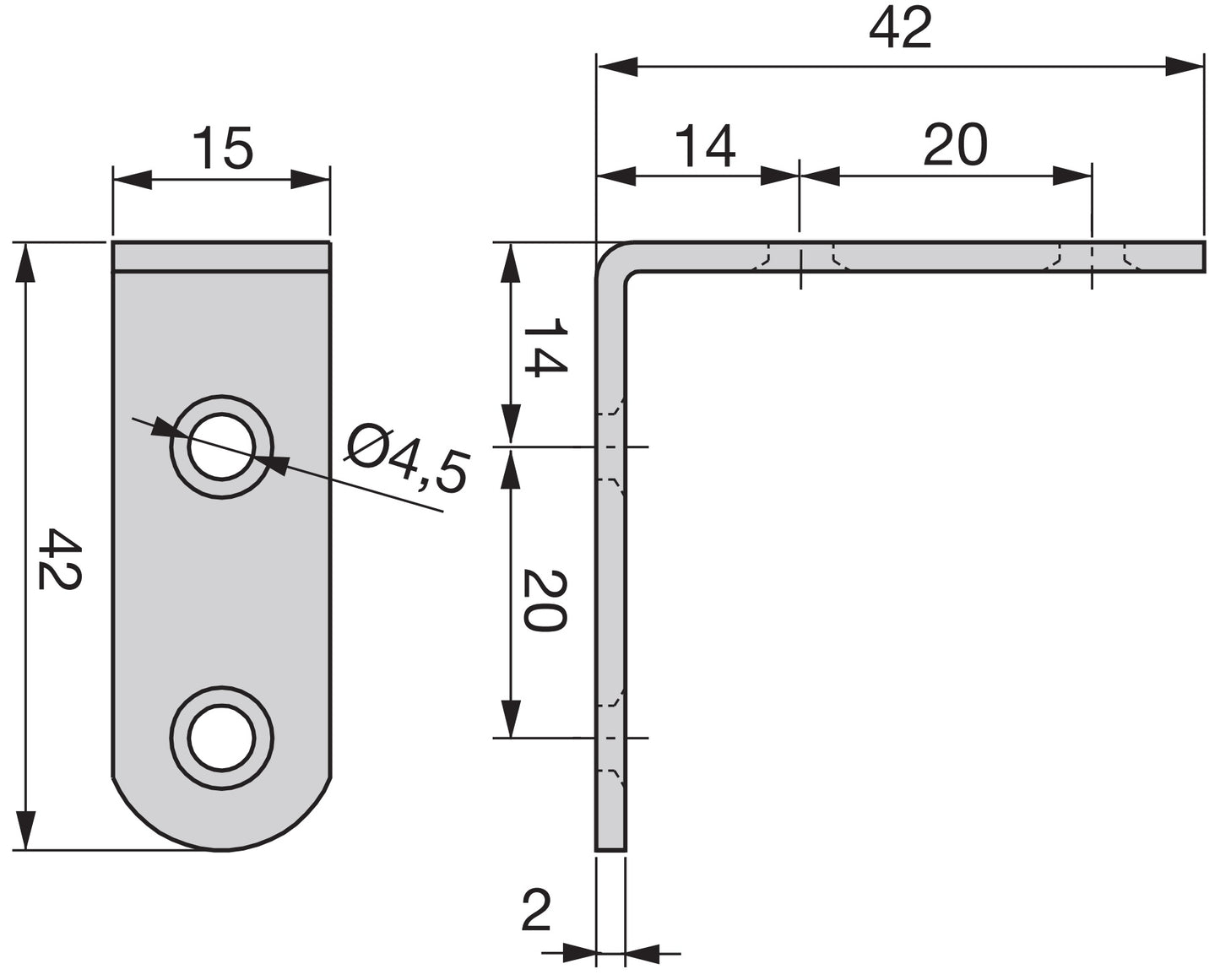 10 pieces of sturdy angle connectors with four connection holes made of robust steel, surface: galvanized, 42 mm (1.7") 8219805. Mounting bracket E.FB.42 for shelves, bookcases, tables, cabinets and much more, by EMUCA