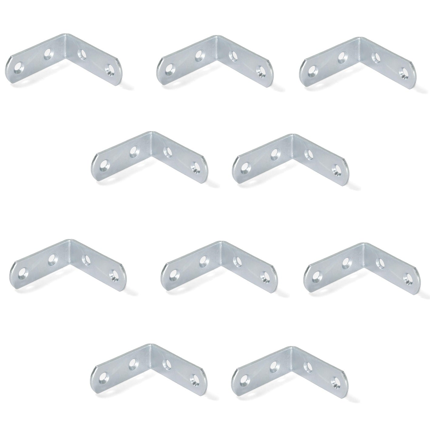 10 pieces of sturdy angle connectors with four connection holes made of robust steel, surface: galvanized, 42 mm (1.7") 8219805. Mounting bracket E.FB.42 for shelves, bookcases, tables, cabinets and much more, by EMUCA
