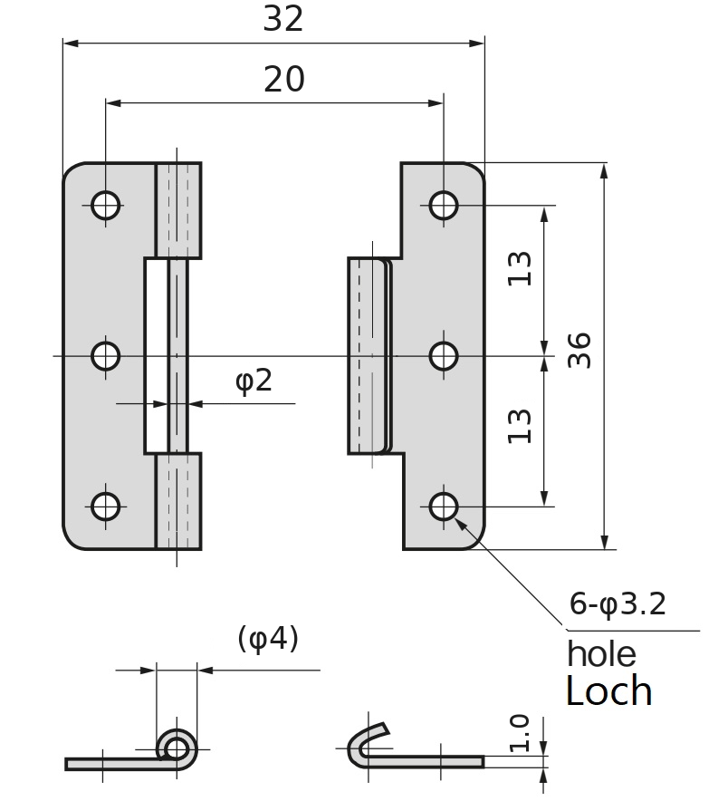 2 charnières à broche de haute qualité, en acier inoxydable SUS304, capacité de charge : 3 kg (7 lbs), hauteur : 36 mm (1-27/64″), B-1006-4 pour portes de bateau, trappes de visite