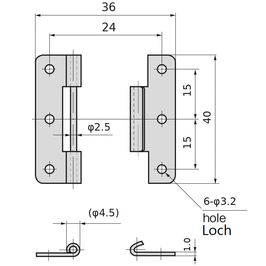 2 Pieces of high-quality lift-off hinge, made of SUS304 stainless steel, Load capacity: 4 kg (9 lbs), Height: 40 mm (1-37/64″), B-1006-3 for ship doors, inspection hatches