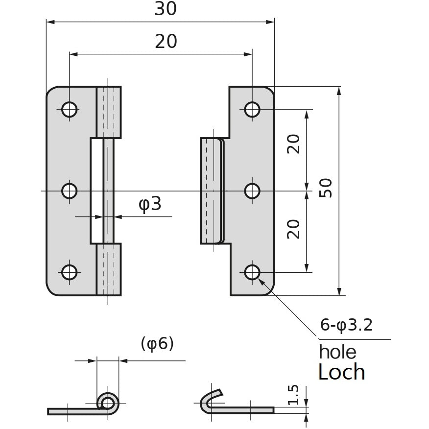 2 Pcs high-quality lift-off hinge, made of SUS304 stainless steel, load capacity: 6 kg, height: 50 mm (1-31/32″), B-1006-2 for ship doors, maintenance hatches