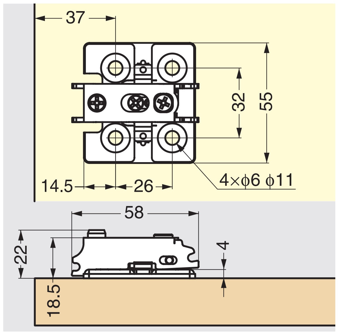 1 Stück Schwerlast-Möbelscharniere J95 für extra schwere Türen bis 25 kg! Inkl. Montageplatte. Schwerlast-Topfband, Möbelband mit Topfgröße 40 mm von LAMP® / Japan (aufliegend)