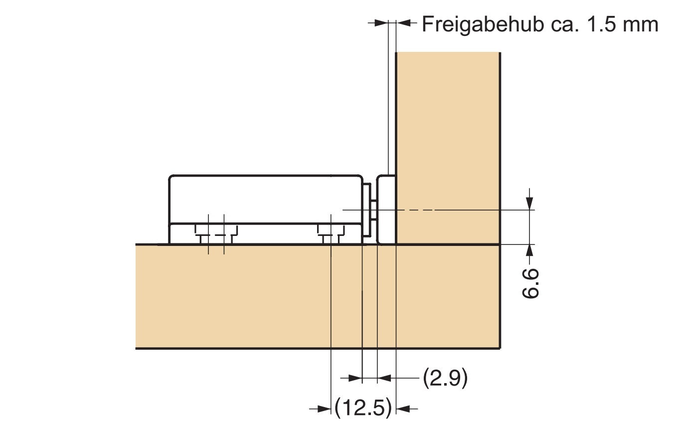 Non-magnetic push-to-open latch MC-28 from SUGATSUNE / Lamp (Japan). Door opener spring latch, automatic touch latch for furniture, screw-mounted with counterpiece and screws.
