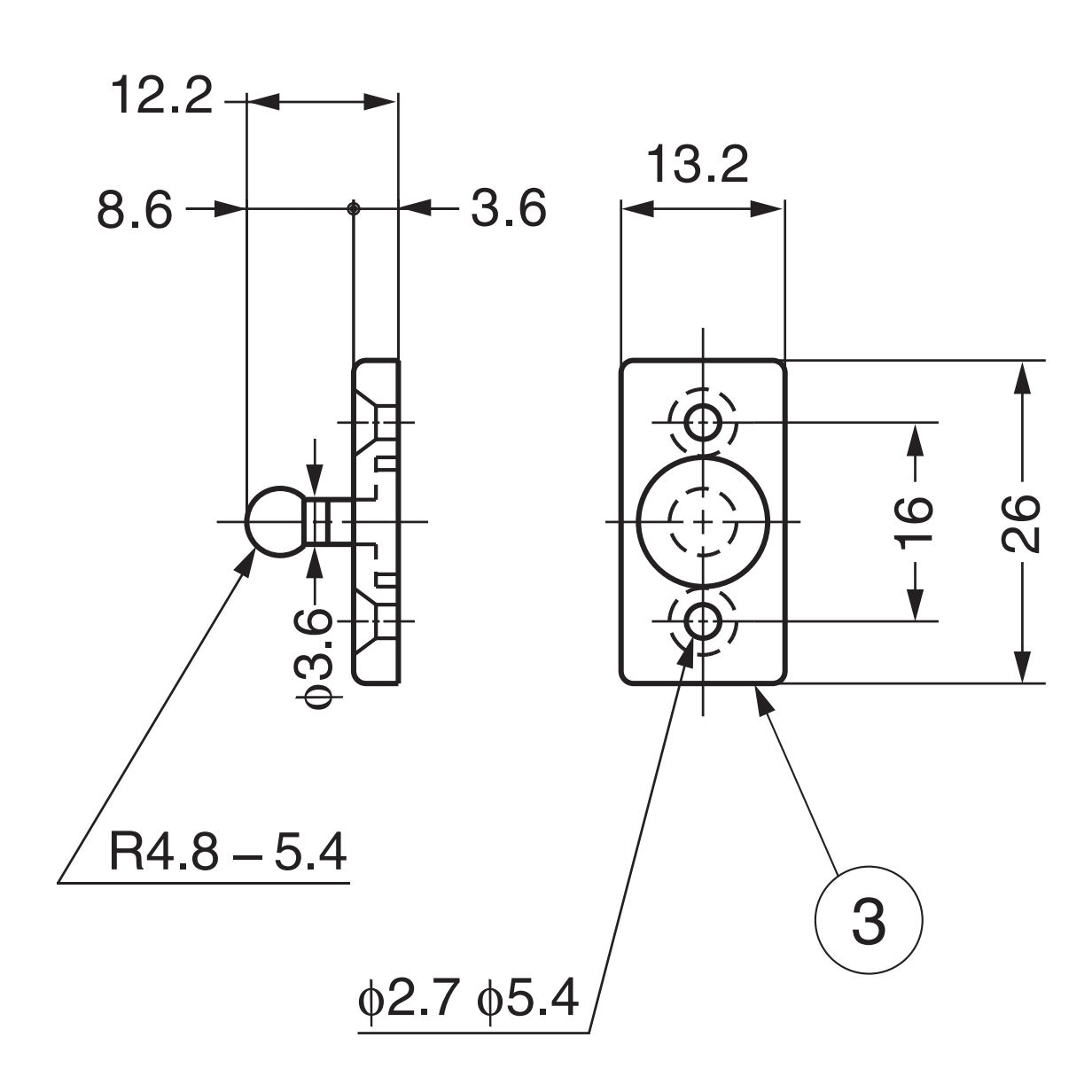 Non-magnetic push-to-open latch MC-28 from SUGATSUNE / Lamp (Japan). Door opener spring latch, automatic touch latch for furniture, screw-mounted with counterpiece and screws.