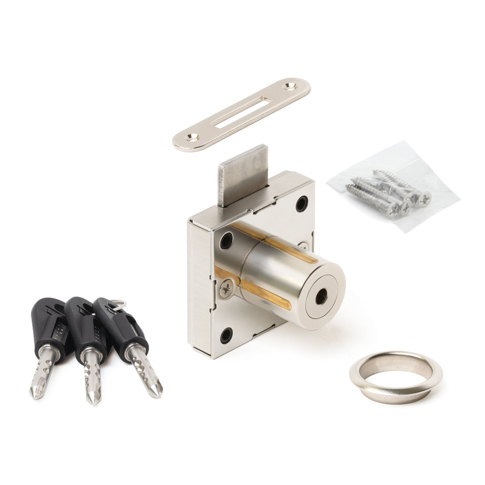 Cabinet lock, round key shaft, keyed alike 7110-24-DN-D, by Sugatsune / LAMP (Japan)