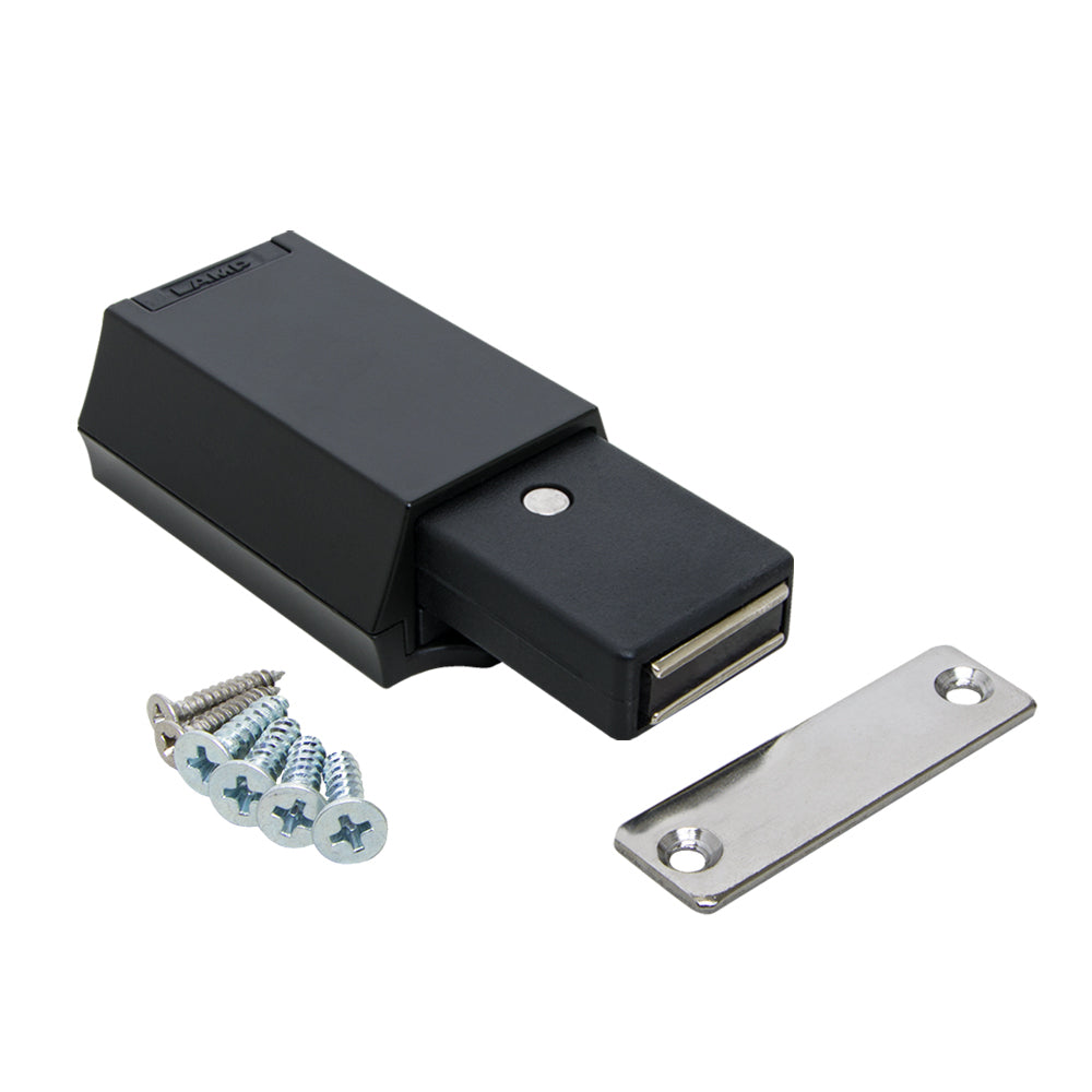 Magnetic push-button catch, heavy-duty, black ML-ZN80BL, by Sugatsune / LAMP (Japan)