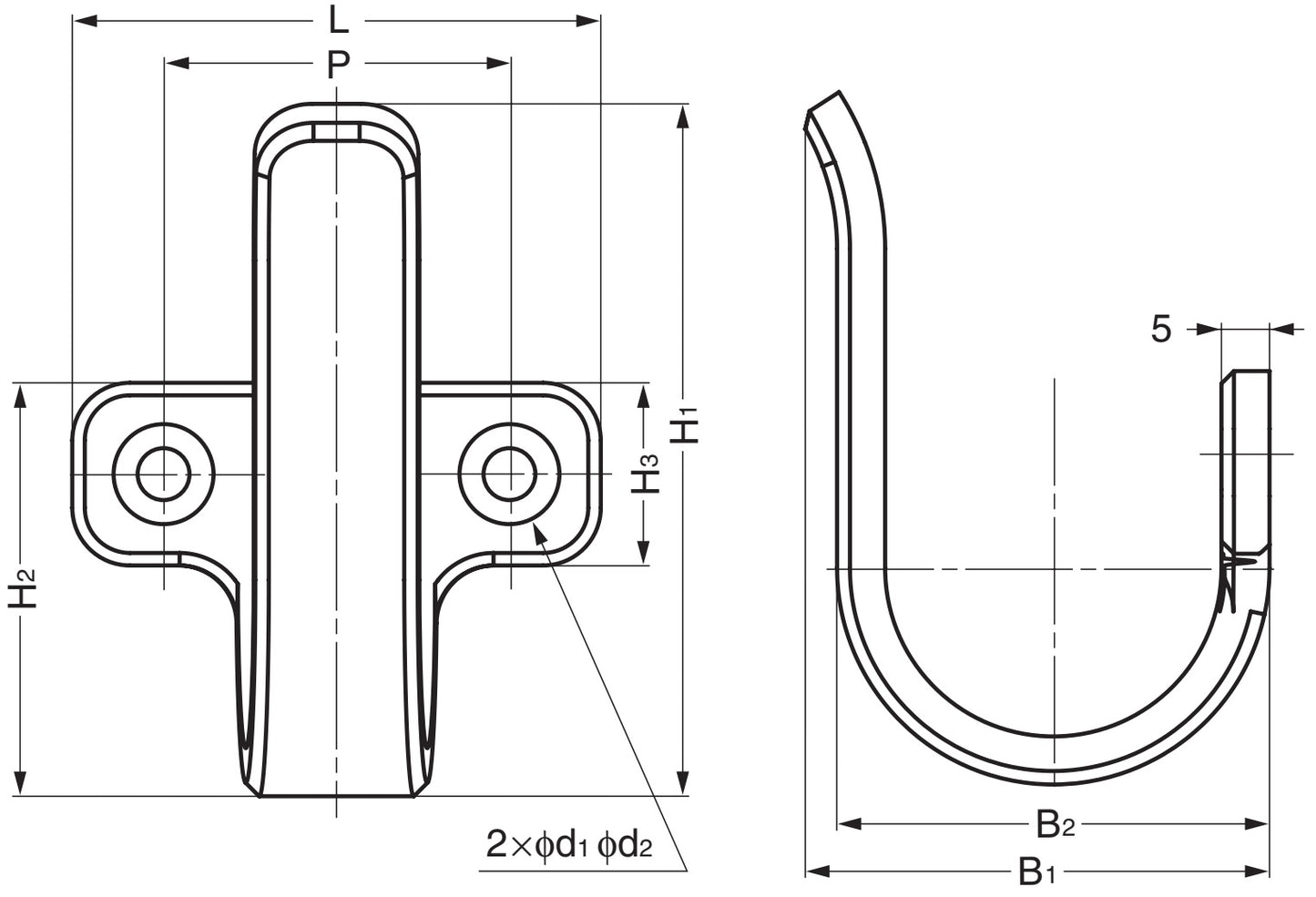 Hochwertiger Universalhaken aus Edelstahl SUS304, 45 mm (1,8″), 5H-45TT. Handtuchhaken aus V2A für Badezimmer, Schwimmbad, Schiffbau, Wohnmobil, Außenbereich, feuchte Umgebung und viel mehr, von Sugatsune / LAMP® (Japan)