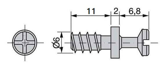 20 pieces of robust connecting bolts for bore ⌀6 mm, made of steel, 11 mm (7/16″), 8905305 for furniture connection