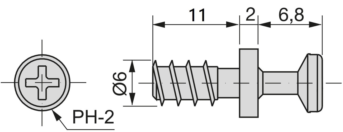 20 Stück robuster Verbindungsbolzen für Bohrung ⌀6 mm, aus Zamak, 11 mm (7/16″), 8083901 für Möbelverbindung