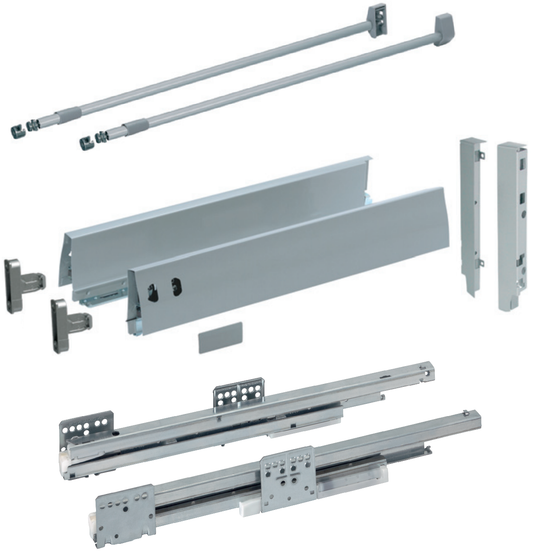 GRASS drawer full extension with round railing, dampened, synchronized, 40 kg, height 95 mm + railing, DWD-XP Dynamic XP