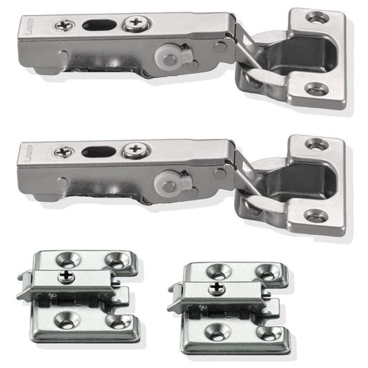 Two dampened heavy-duty furniture hinges for extra heavy and extra thick doors up to 30 mm! With adjustable damper and mounting plates. Cup hinge, furniture hinge with 40 mm cup size from LAMP® / Japan