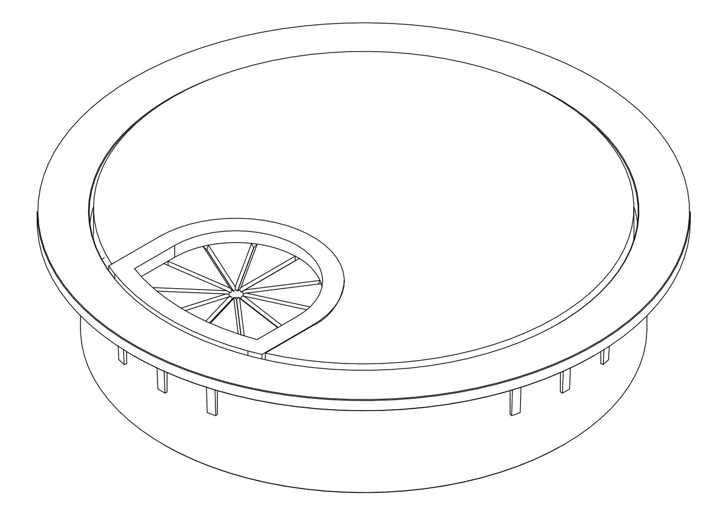 High-quality Zamak cable grommet, Ø 60 mm for desks with brush seal, surface: stainless steel look. Desk cable management cable grommet from SISO / Denmark