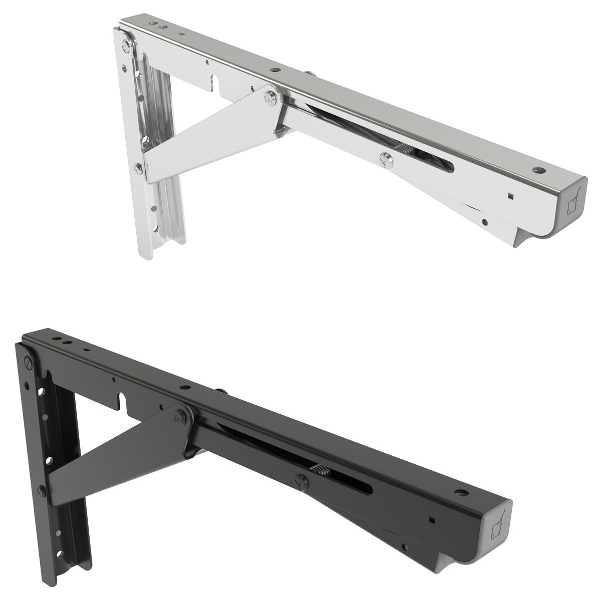 2 supports de table pliants robustes de haute qualité EB-303 en acier inoxydable. Une paire de supports pliables avec une capacité de charge allant jusqu'à 150 kg. Supports de rabat de ROCA / Sugatsune