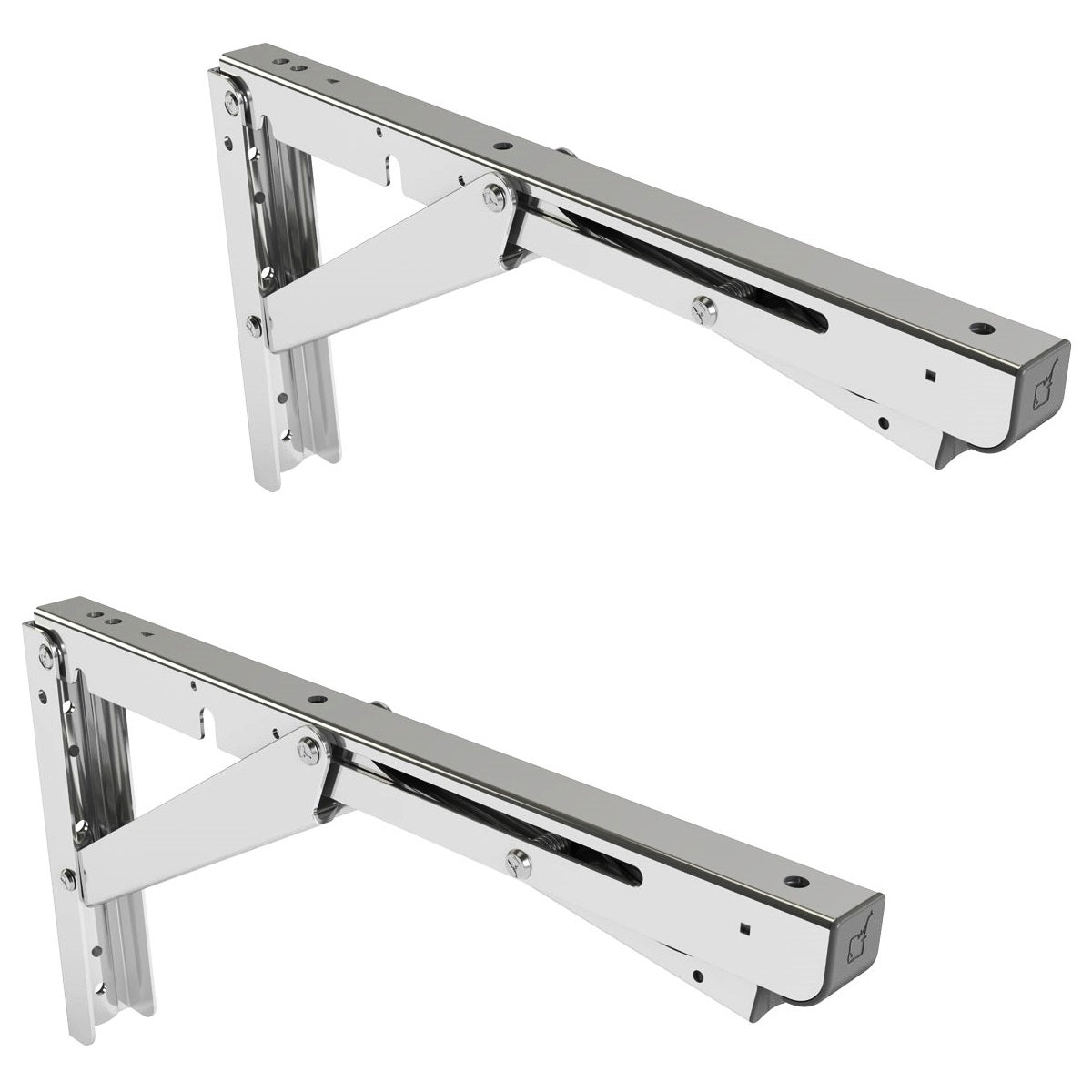 2 supports de table pliants robustes de haute qualité EB-303 en acier inoxydable. Une paire de supports pliables avec une capacité de charge allant jusqu'à 150 kg. Supports de rabat de ROCA / Sugatsune
