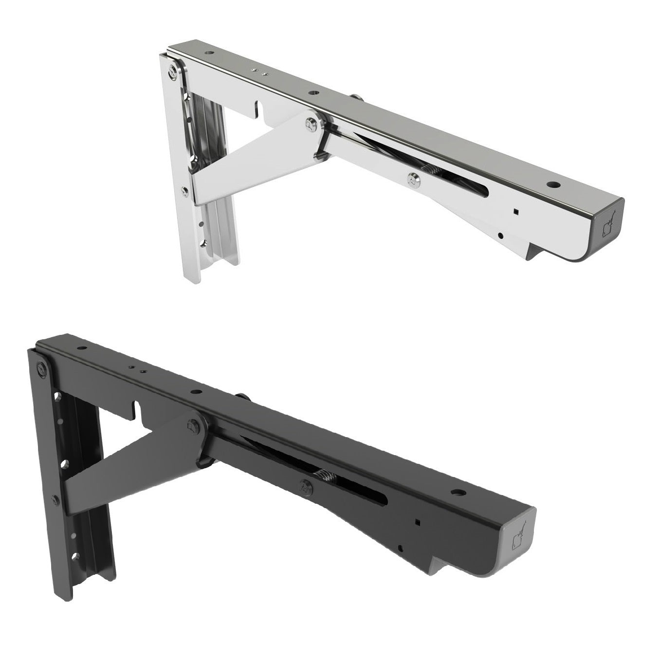 2 supports de table pliants robustes de haute qualité EB-317 en acier inoxydable. Une paire de supports pliables avec une capacité de charge allant jusqu'à 200 kg. Supports de rabat de ROCA / Sugatsune