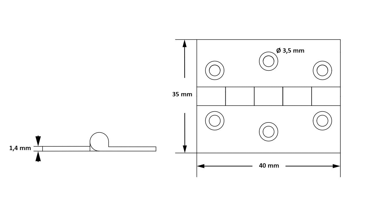 2 Stück hochwertige Möbelscharniere aus Messing, gelocht, 40x35x1,4 mm; gesandet