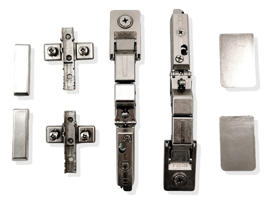 2 GRASS Tiomos Mirro glass hinges, mirror hinges with integrated soft-close. SET: 2 hinges, 2 glass adapters, 2 mounting plates, 2 cover caps