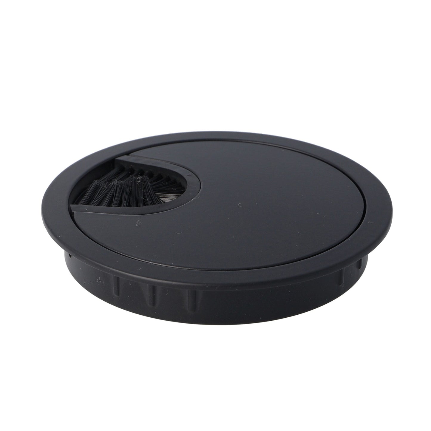 High-quality, solid Zamak cable grommet, Ø80 mm for desks with brush seal, finish: black. Desk cable management cable outlet from SISO / Denmark
