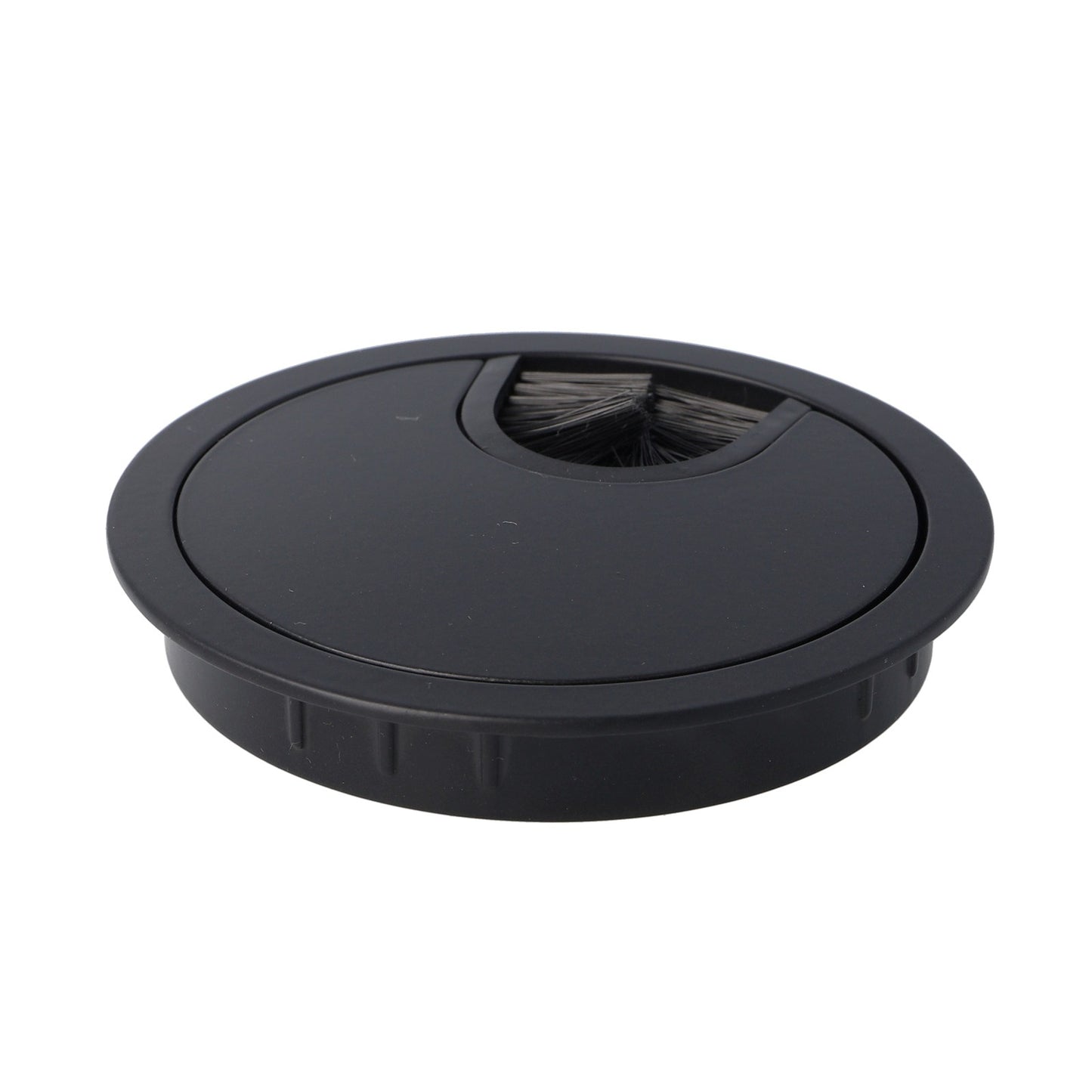 High-quality, solid Zamak cable grommet, Ø80 mm for desks with brush seal, finish: black. Desk cable management cable outlet from SISO / Denmark