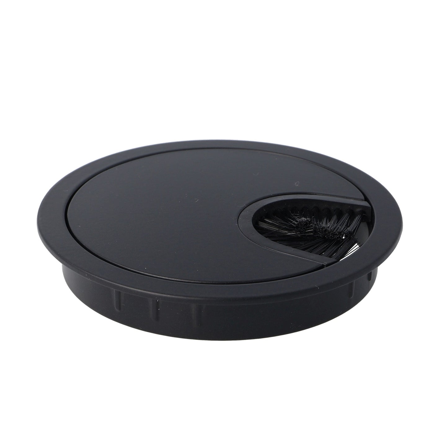High-quality, solid Zamak cable grommet, Ø80 mm for desks with brush seal, finish: black. Desk cable management cable outlet from SISO / Denmark