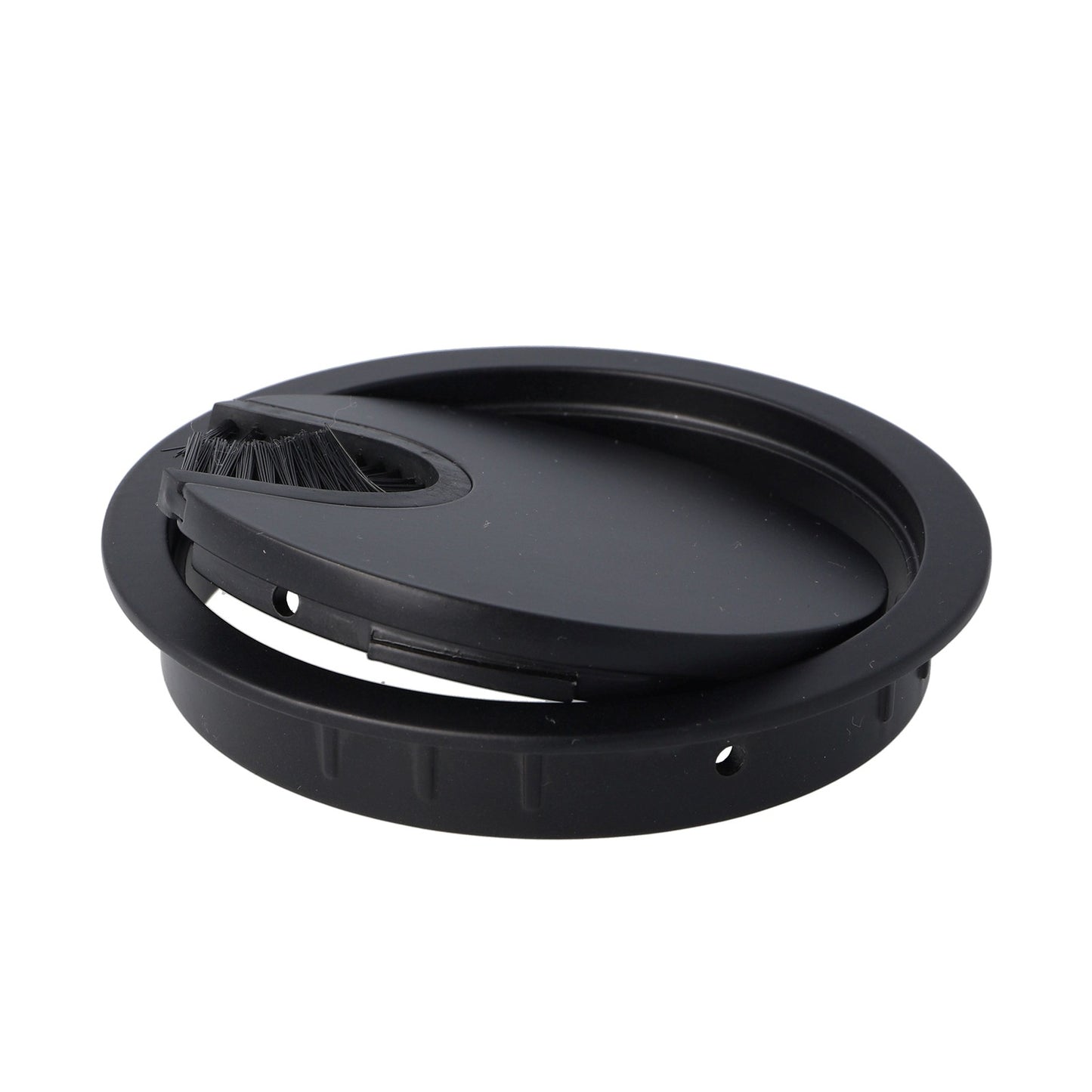 High-quality, solid Zamak cable grommet, Ø80 mm for desks with brush seal, finish: black. Desk cable management cable outlet from SISO / Denmark