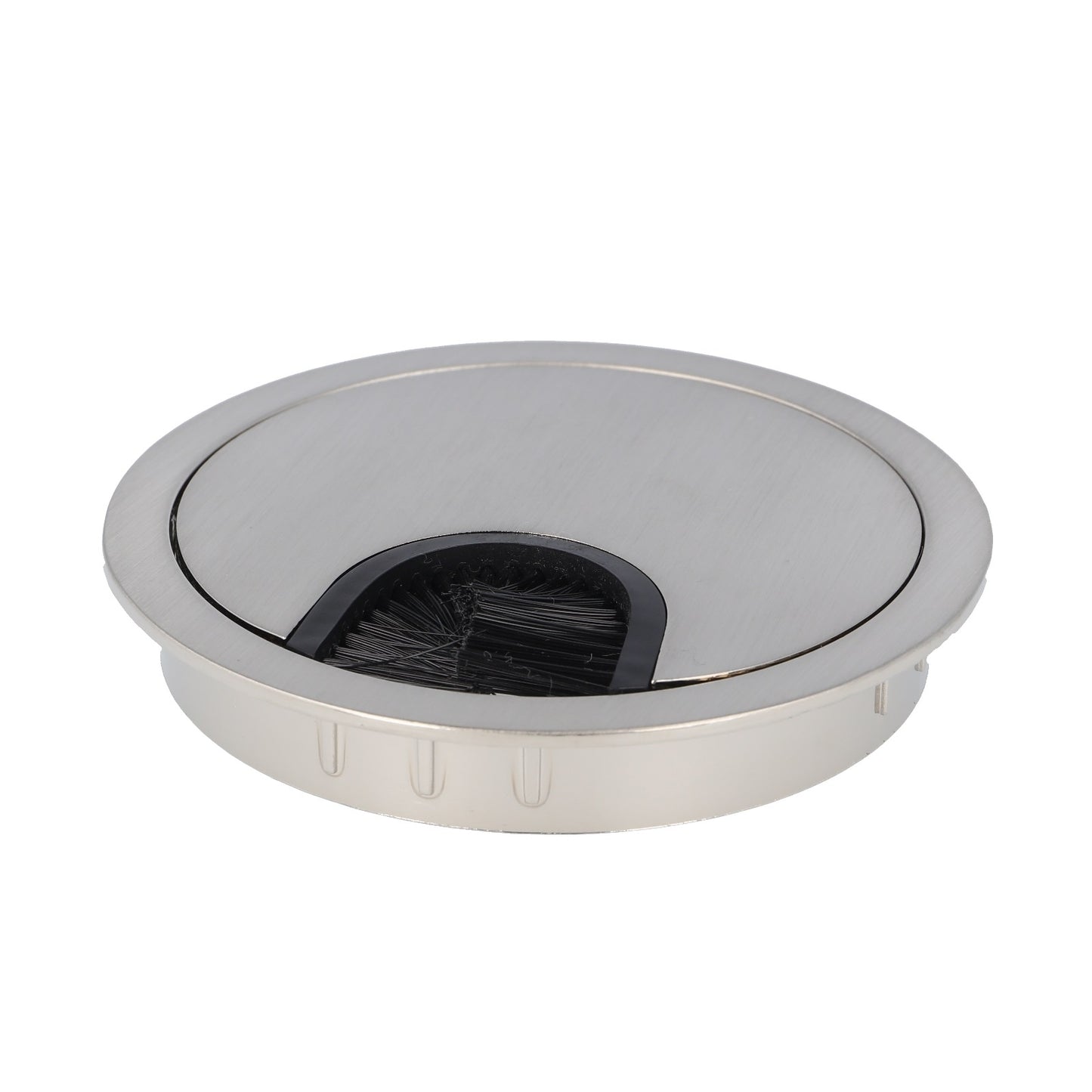 Goulotte de câbles solide de haute qualité en Zamak, Ø80 mm pour bureau avec joint à brosse, surface : aspect acier inoxydable. Gestion des câbles de table, sortie de câbles de SISO / Danemark