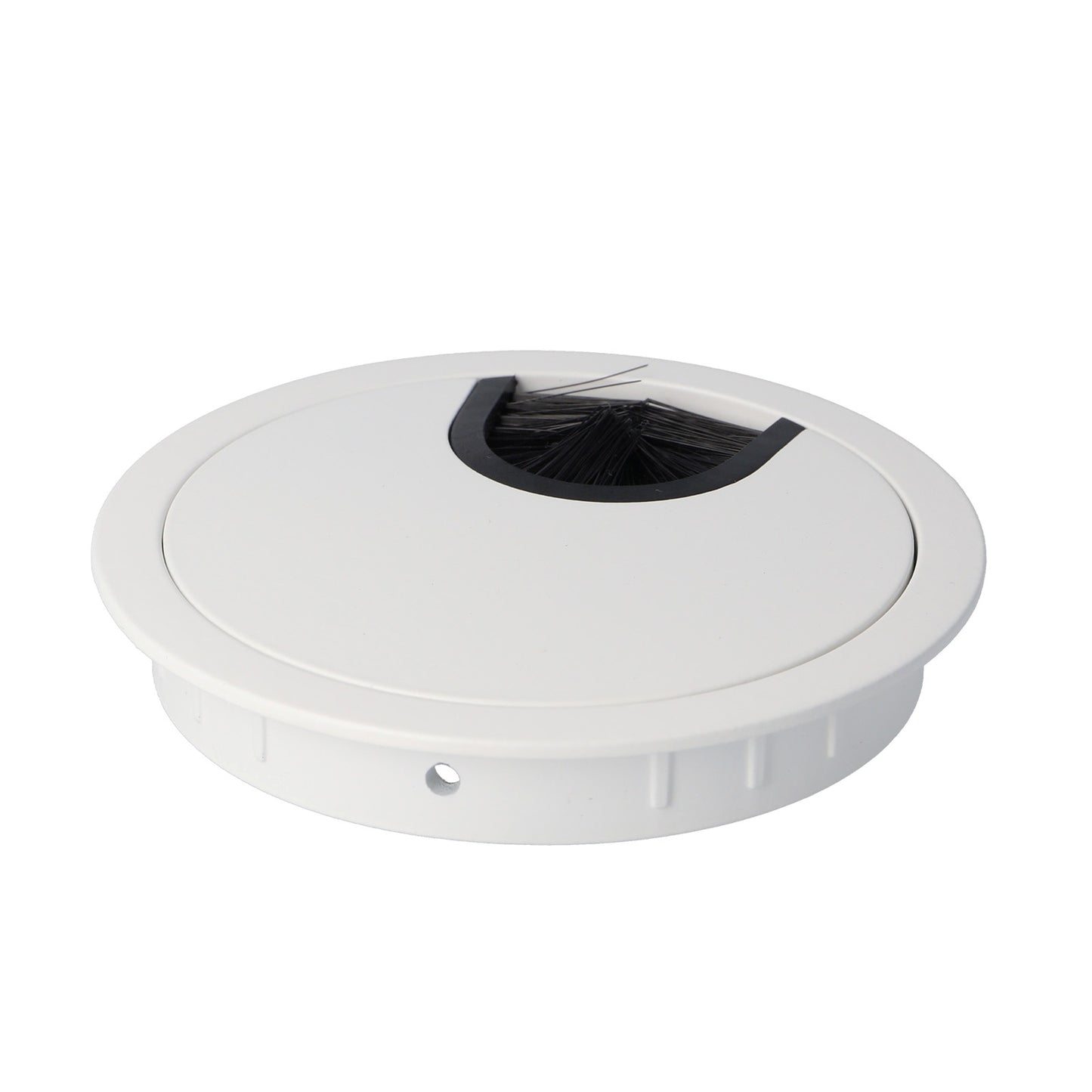 Passe-câble massif de haute qualité en Zamak, Ø80 mm pour bureau avec joint à brosse, surface : blanche. Gestion des câbles de table, sortie de câbles de SISO / Danemark