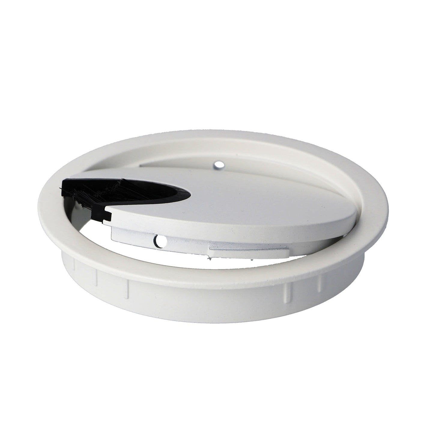 Passe-câble massif de haute qualité en Zamak, Ø80 mm pour bureau avec joint à brosse, surface : blanche. Gestion des câbles de table, sortie de câbles de SISO / Danemark