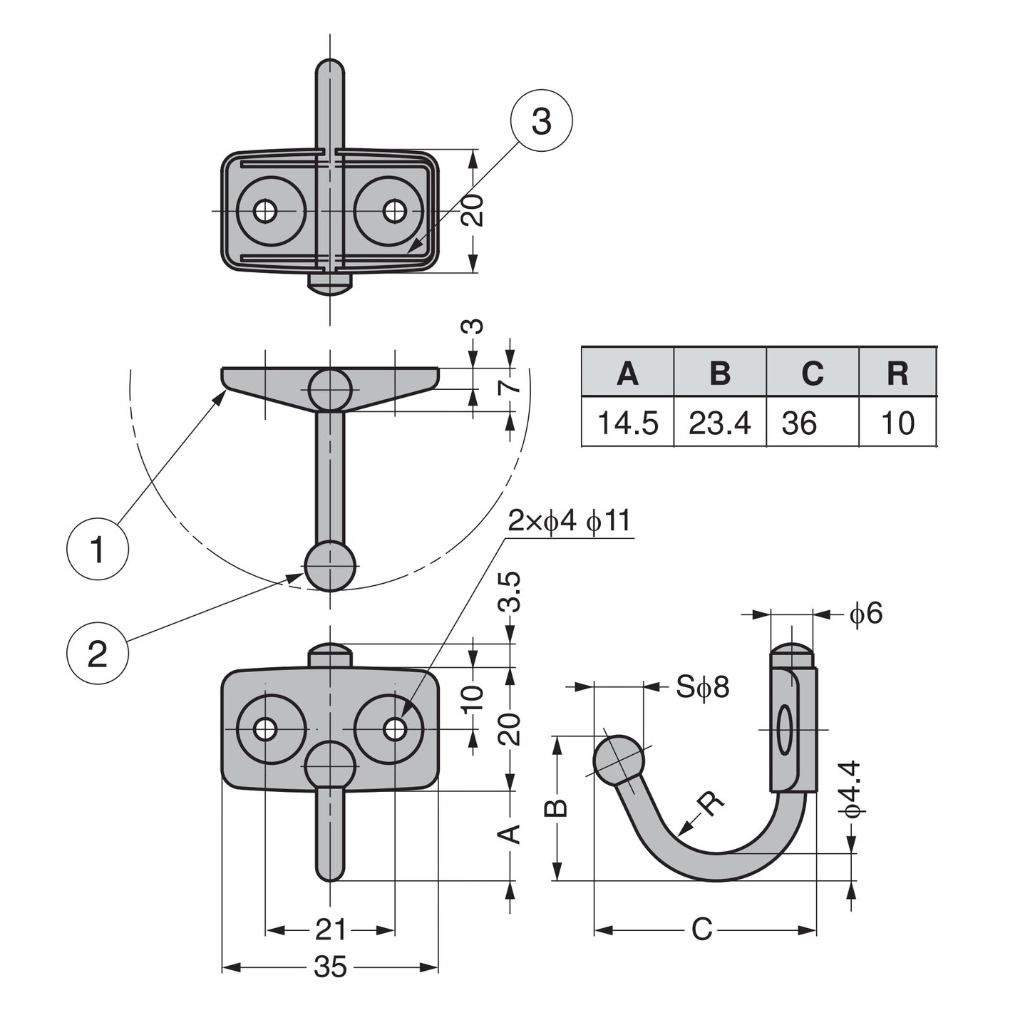 Lot de 2 crochets pivotants de haute qualité en acier inoxydable pour montage mural, petit. Convient également aux camping-cars, caravanes et bateaux. Crochet en acier inoxydable TK-30 de Sugatsune / Lamp (Japon)
