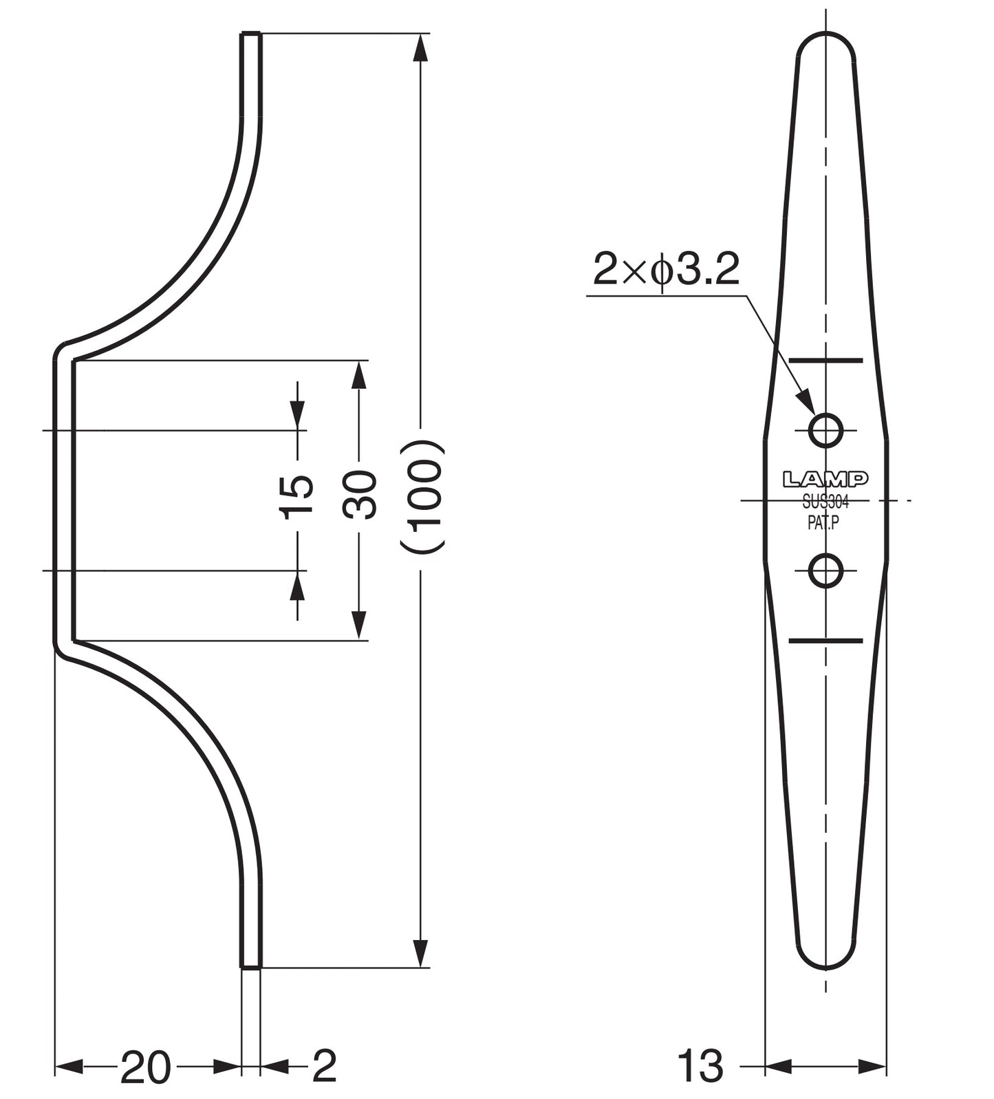 Hochwertiger Doppel-Haken aus V2A Edelstahl zur Wandmontage, geeignet zum Aufwickeln von Seilen. Edelstahlhaken RB-102 von Sugatsune / LAMP® (Japan)