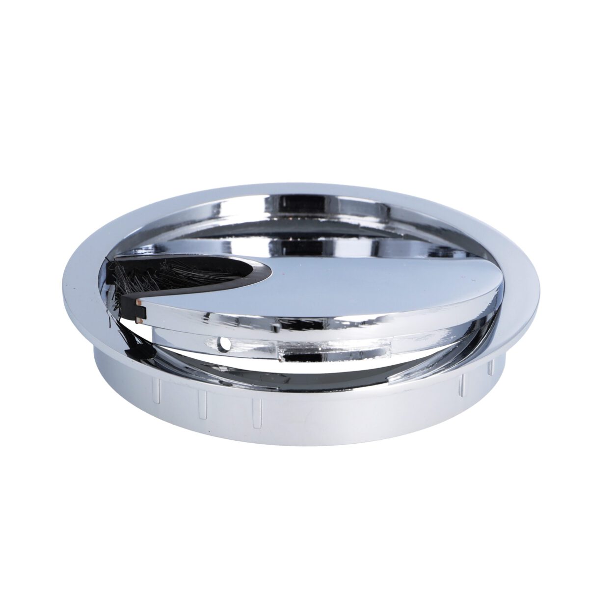 Passe-câble massif de haute qualité en Zamak, Ø80 mm pour bureau avec joint à brosse, surface : chromée. Gestion des câbles de table, sortie de câbles de SISO / Danemark