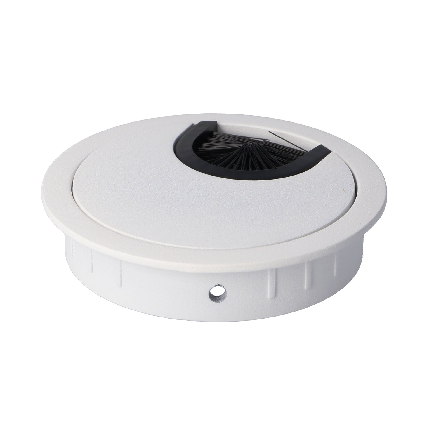High-quality Zamak cable grommet, Ø 60 mm for desks with brush seal, surface: white. Desk cable management cable grommet from SISO / Denmark