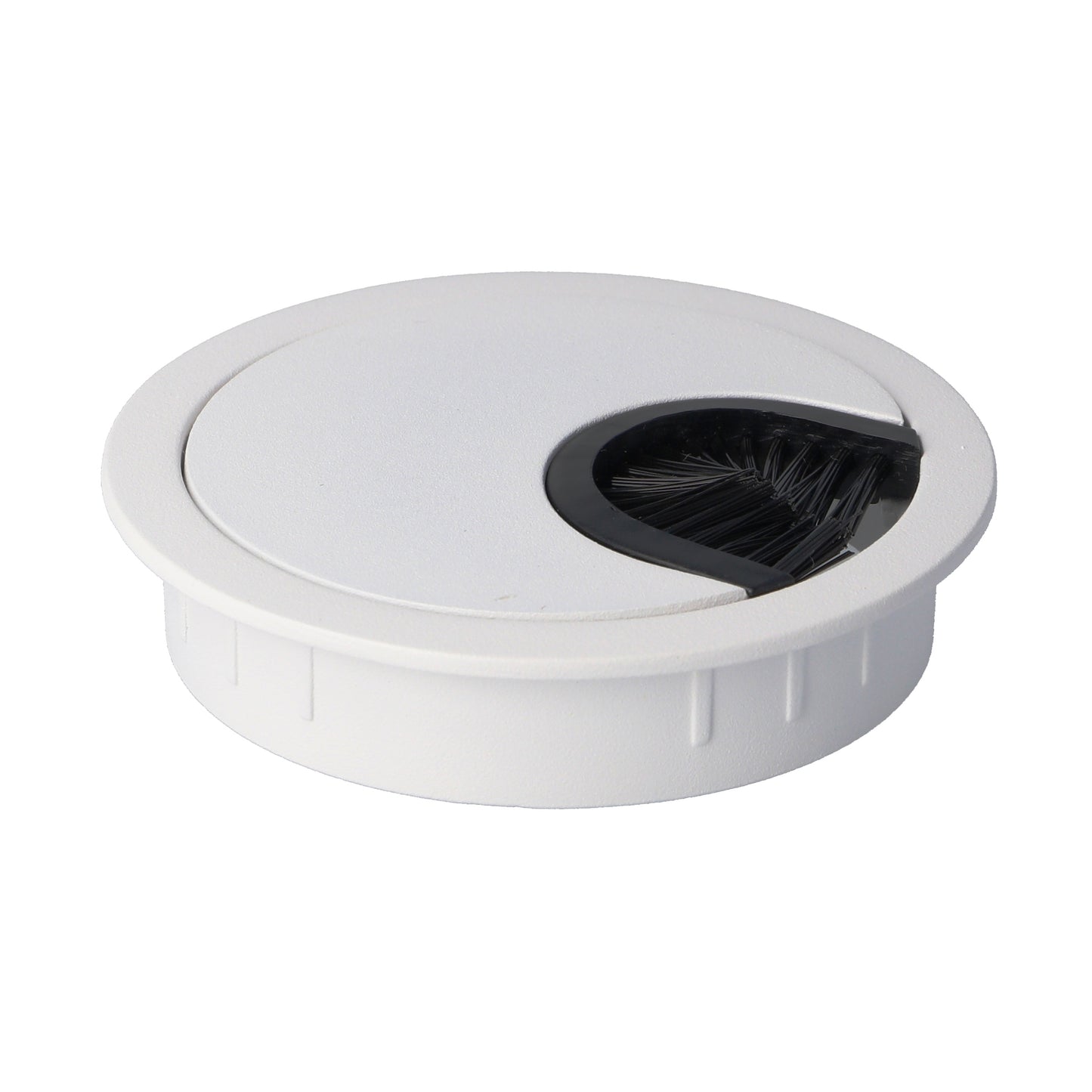 High-quality Zamak cable grommet, Ø 60 mm for desks with brush seal, surface: white. Desk cable management cable grommet from SISO / Denmark