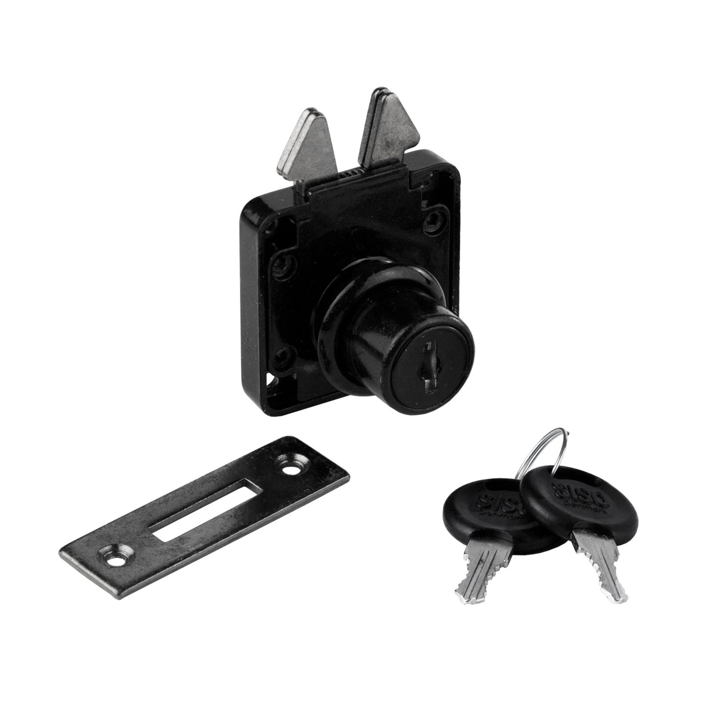 High-quality screw-on roller shutter lock, surface: black anodized, design: different locking, 14.01.456-0 for roller shutters, furniture sliding doors