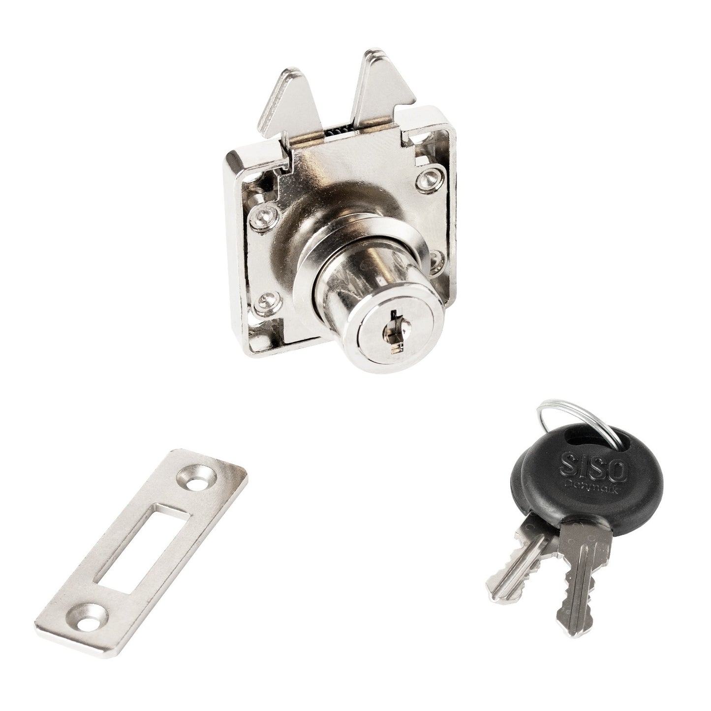 High-quality screw-on roller shutter lock, surface: nickel-plated, design: keyed alike, 14.01.460-5 for roller shutters, sliding furniture doors
