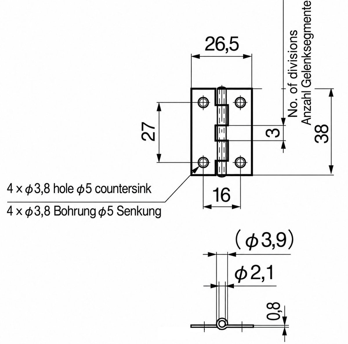 2 Stück hochwertiges Aufschraubscharnier, aus Edelstahl SUS304, Tragkraft: 4,5 kg, 38 mm (1-1/2″), B-1059-5 für Maschinentüren, Wartungsklappen