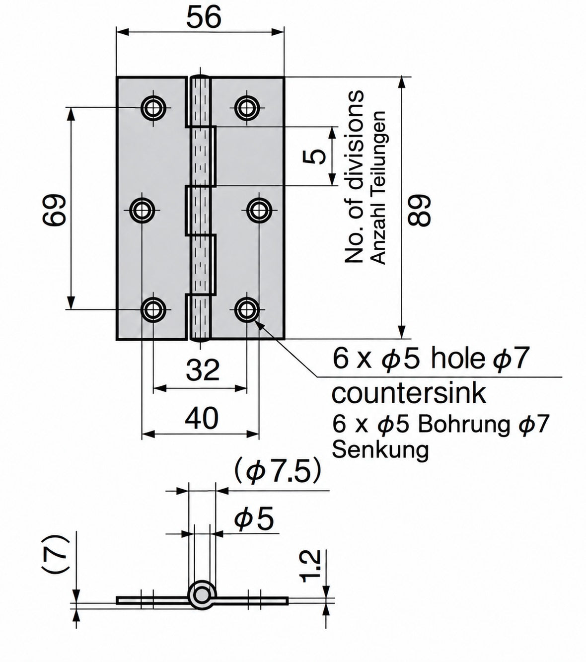 2 charnières vissables de haute qualité, en acier inoxydable SUS304, capacité de charge : 13 kg, 89 mm, B-1059-1 pour portes de machines, portes de boîtiers, trappes de maintenance