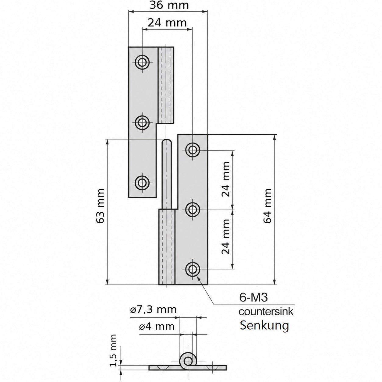 2 pcs high-quality lift-off hinge, made of stainless steel SUS304, load capacity: 10 kg, height: 64 mm (2-33/64″), left, B-1004-2-L for doors, maintenance flaps