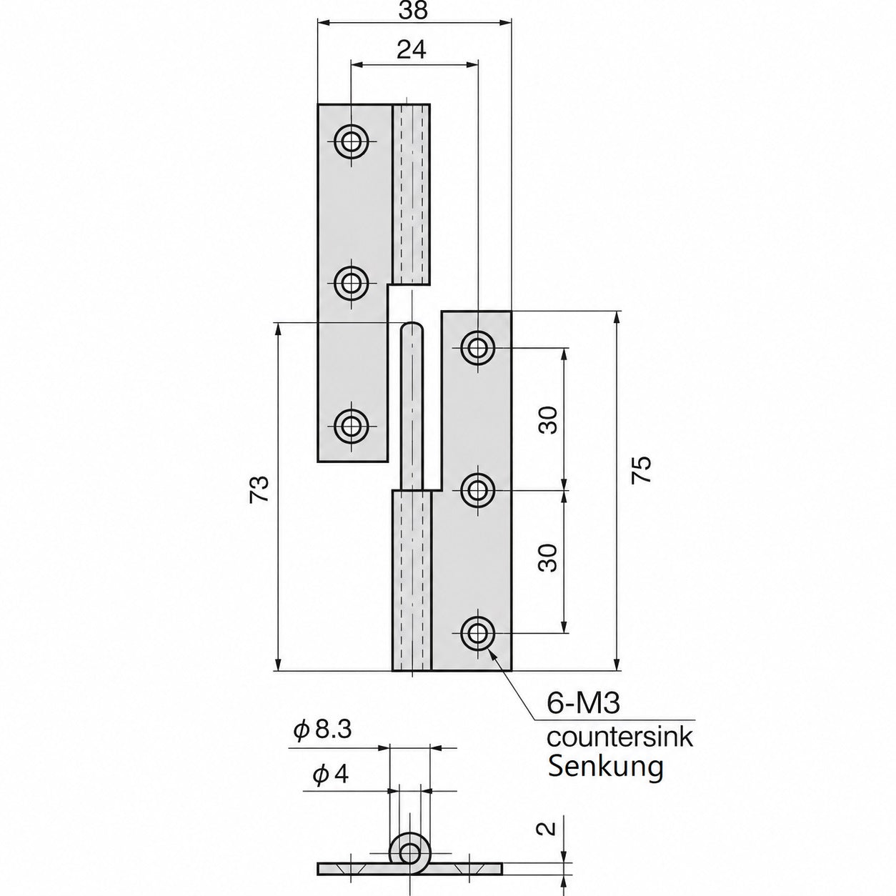 2 Pieces High-Quality Lift-Off Hinge, Stainless Steel SUS304, Load Capacity: 15 kg, Height: 75 mm (2-61/64″), Left, B-1004-1-L for Doors, Maintenance Flaps