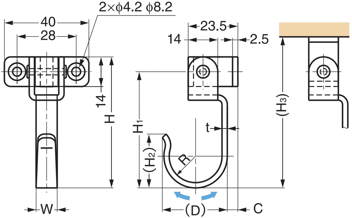 Beweglicher Edelstahlhaken, aus rostfreiem Edelstahl, Oberfläche: glänzend poliert, 62 mm (2,5″), UC-055. Schaukelhaken für Wand, Decke, Badezimmer, Außenbereich, Schwimmbad und viel mehr, von Sugatsune / LAMP® (Japan)