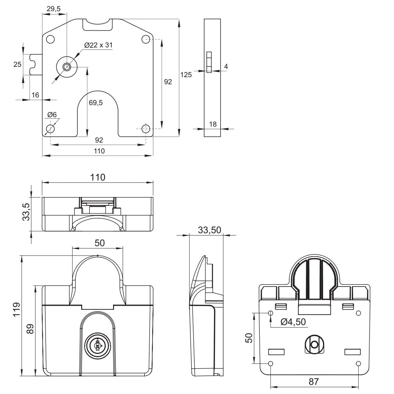 Payment coin lock with coin container for 2-euro coins, right-hand locking, 14.60.252-0+14.60.210-0 for club, swimming pool